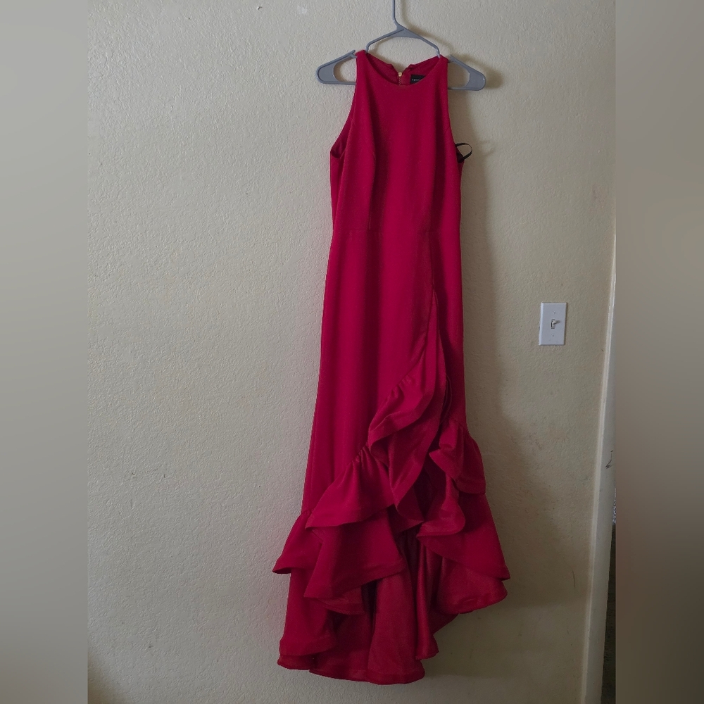Betsy & Adam Fuchsia High-Low Ruffle Gown Size 10